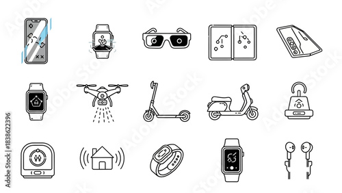 Modern technology icons smartphone smartwatch vr glasses and more