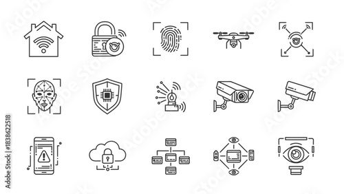 Security technology icons home protection data safety surveillance and access