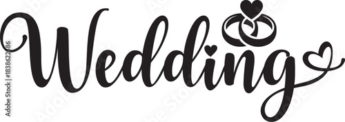 Wedding typography design on plain white transparent isolated background for card, shirt, hoodie, sweatshirt, apparel, tag, mug, icon, poster or badge