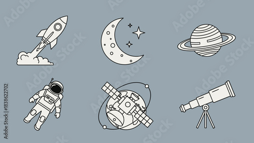 Space exploration elements vector illustration for educational and commercial use