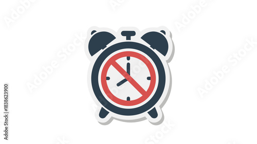 Retro Alarm Clock With A Red Prohibition Sign Over The Clock Face Against A Black Background Concept Of No Time Or Deadline Metaphor