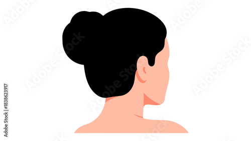 Profile Of A Person With Dark Hair And Peach Skin Tone Facing Right Against A Black Background With Minimalist Style And Clean Lines