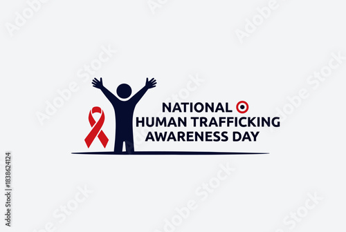Logo for National Human Trafficking Awareness Day with a person silhouette and red ribbon.
