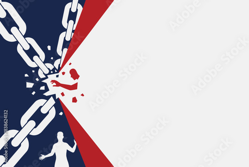 Illustration of a broken chain symbolizing freedom, liberation, and overcoming oppression.