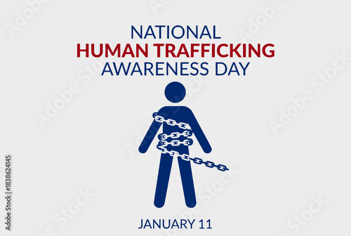 Illustration for National Human Trafficking Awareness Day on January 11, depicting a person bound by chains.