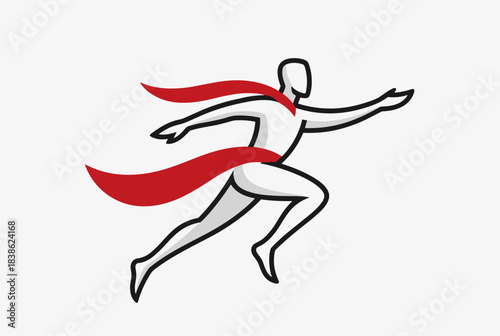 A stylized human figure running with a red ribbon, symbolizing speed, achievement, and progress.