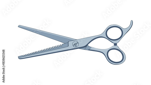 Silver Barber Scissors with Serrated Edges Isolated on Black Background Minimalist Studio Shot Clean Professional Tool for Haircutting and Styling