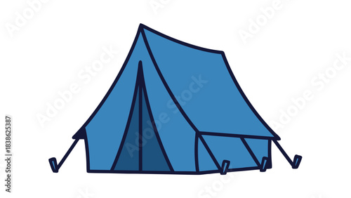 Simple Blue Canvas A Frame Tent Set Up Outdoors With Stakes And Ropes