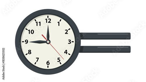 Round Analog Clock Face with Gray Bezel and Black Hands Showing Nine Oclock Against Black Background Studio Lighting