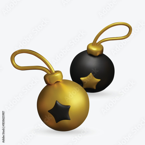 Stylish gold and black Christmas ornaments with modern star-shaped accents, perfect for festive decorations, branding, packaging, and holiday-themed designs.