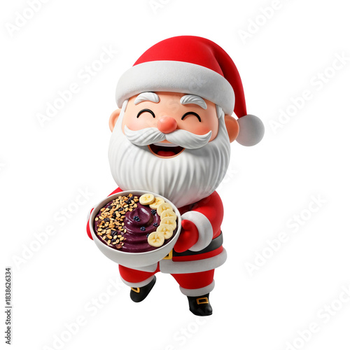Santa Claus Holding Açaí Bowl with Fresh Fruits