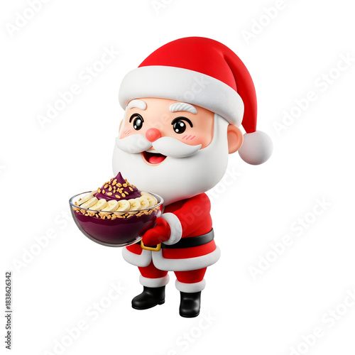 Santa Claus Holding Açaí Bowl with Fresh Fruits