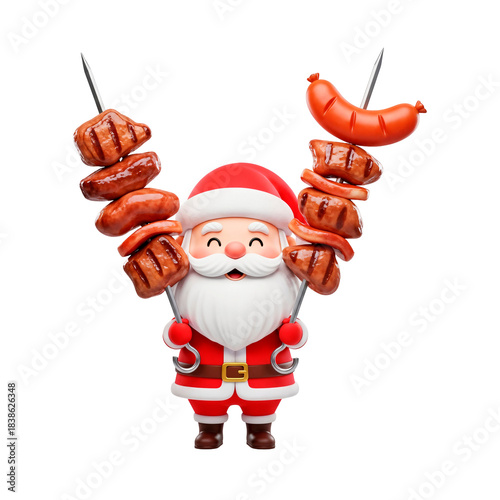 Santa Claus Holding Barbecue Skewer