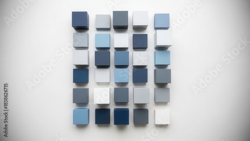Workflow productivity cubes arranged precisely with controlled depth and lightly blurred minimal white background
