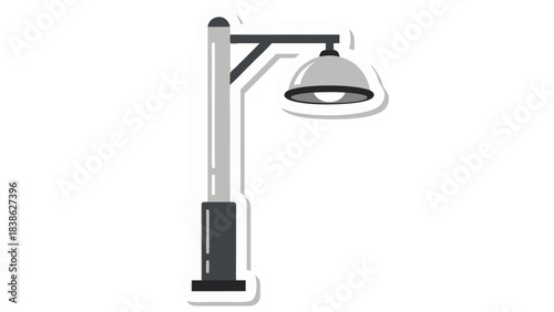 Simple Gray Street Lamp Post with Curved Arm and Dome Shade on Black Background Isolated Object Vector Illustration