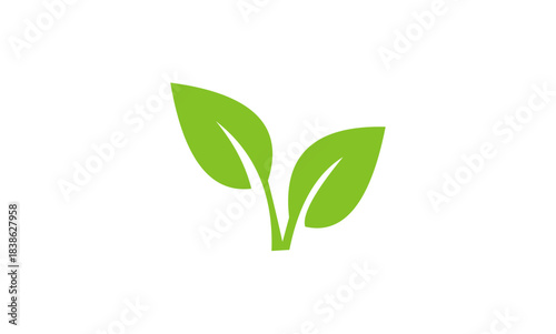 Two vibrant green leaves symbolizing growth and nature.