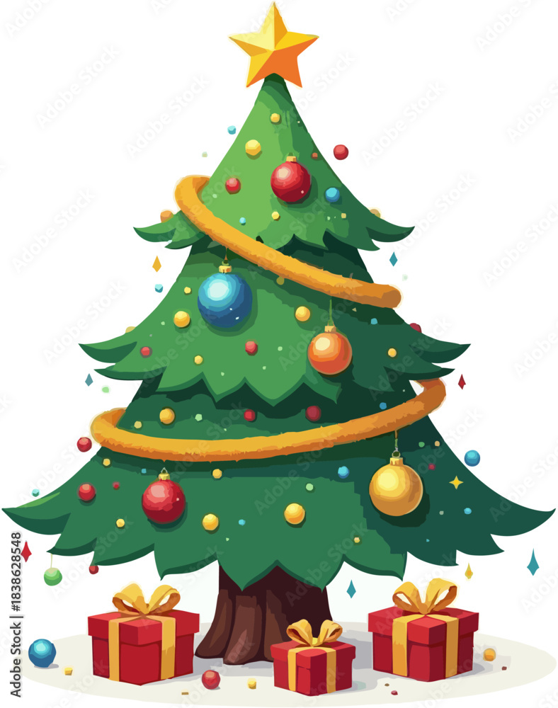 Fototapeta premium Christmas Tree with Gifts Illustration