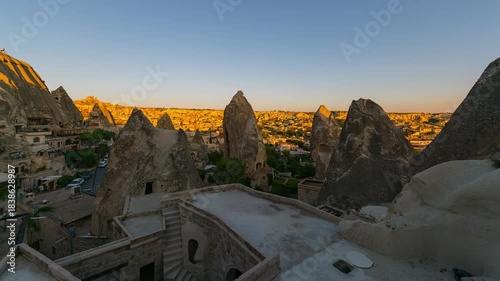 Timelapse of cityscape of Cappadocia at sunrise in Turkey