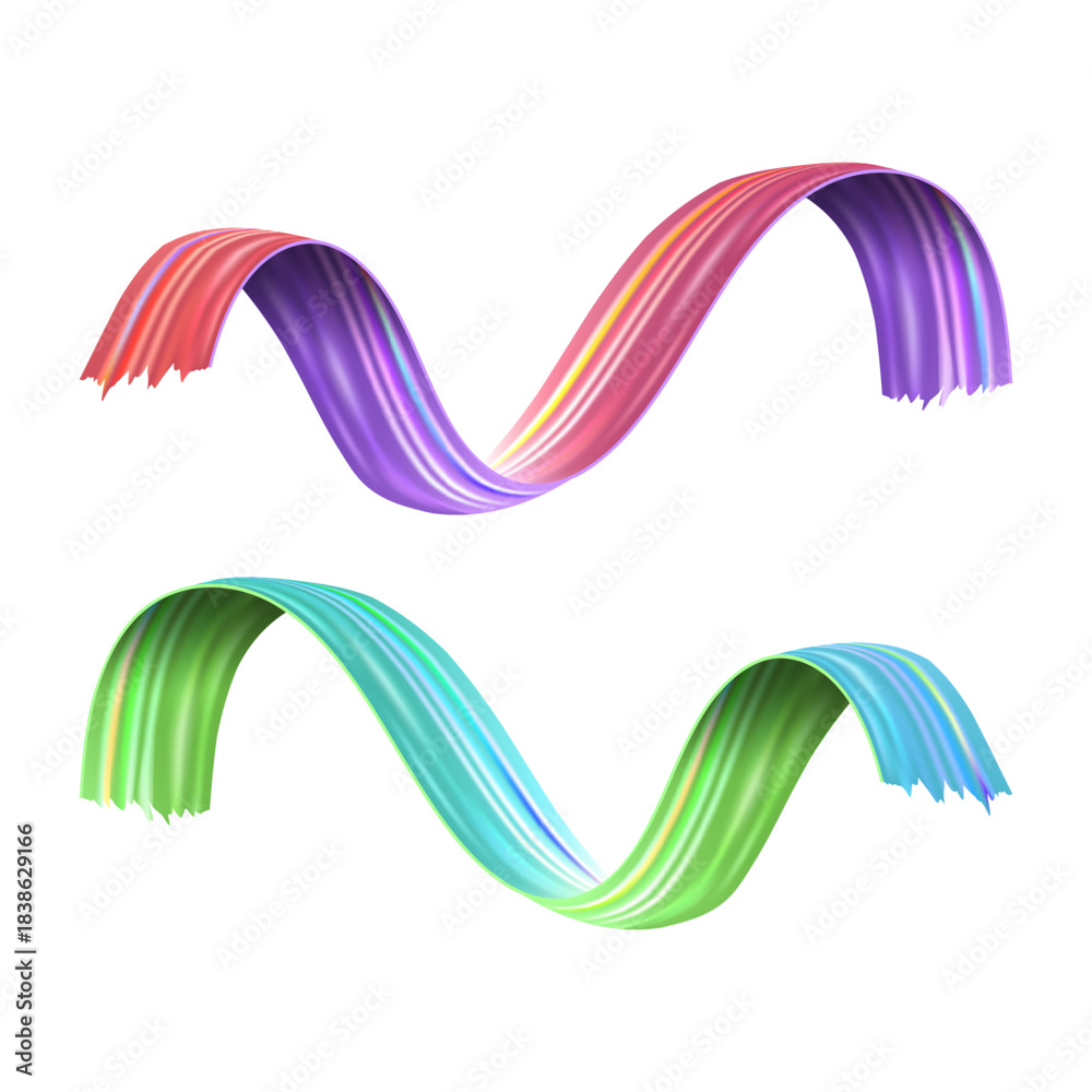 Fototapeta premium 3d Brush acrylic stroke gradient texture brush set. Abstract colourful rainbow wave flow design elements.