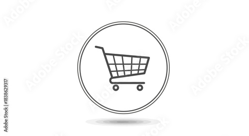 Minimalist Shopping Cart Icon Inside a DoubleLined Circle.