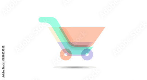 Stylized shopping cart icon featuring translucent overlapping pastel colors in a flat design.