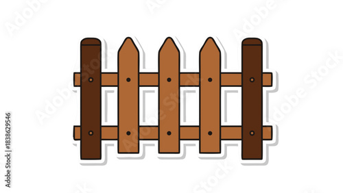 Simple Wooden Picket Fence With Brown Panels and Vertical Posts Isolated on Black Background Realistic Vector Illustration