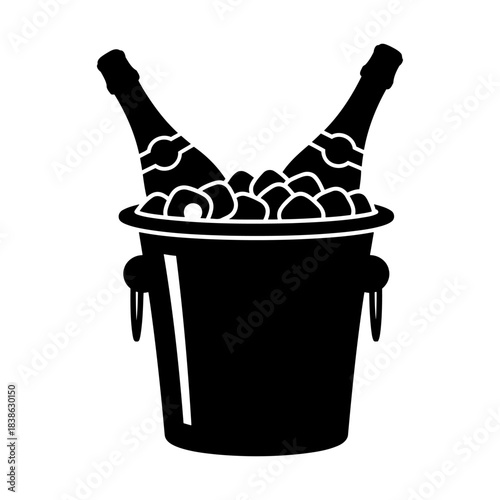 Elegant champagne bucket with two bottles in premium black silhouette