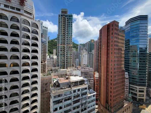 Wide shot of downtown Hong Kong city skyline - Hong Kong