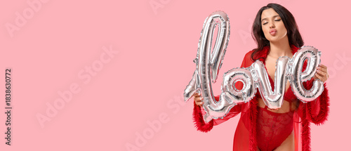Sexy young woman in red und...