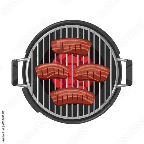 BBQ Grill with Grilled Sausages, Summer Cookout Food Illustration
