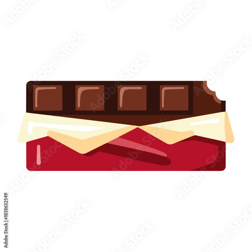 Chocolate Bar with Bite Flat Design Food Illustration