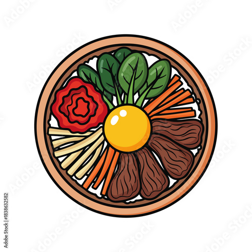 Colorful Bibimbap Dish Cartoon Illustration for Food Design