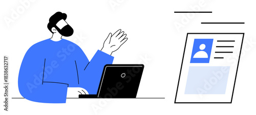 Remote work concept. Digital workspace a person using a laptop and engaging in online communication. Remote work enhances productivity through virtual connections. For business, telecommuting