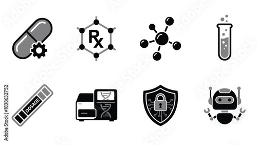 Medical Science and Technology Icons Healthcare Innovations and Research Symbols