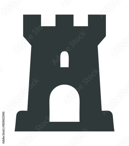 Castle tower vector, bold silhouette icon with arched doorway and battlements — stock vector