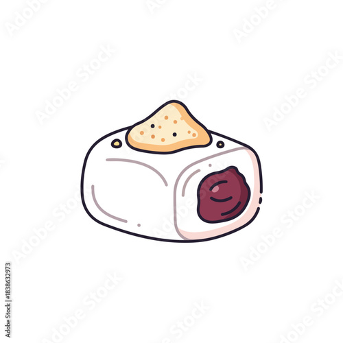 Mochi Dessert Icon with Red Bean Paste, Japanese Food Illustration