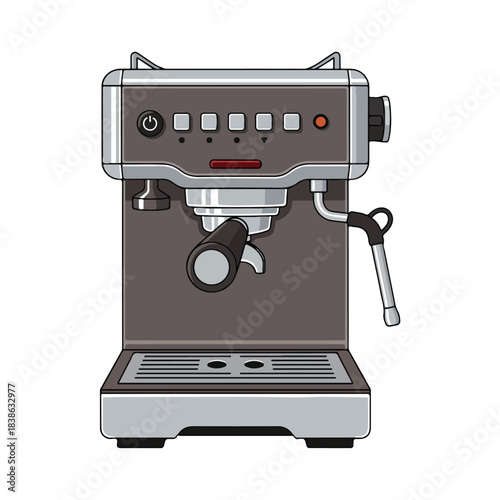 Modern Espresso Machine Illustration, Coffee Maker, White Background
