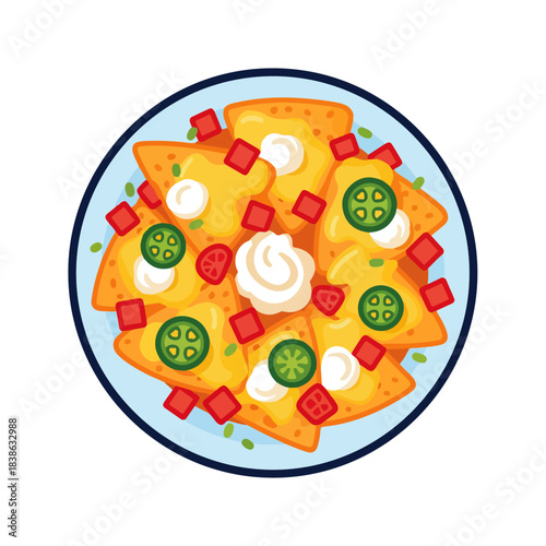 Overhead View of Tasty Nachos with Toppings for Food Design