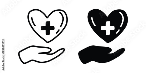 Medical Heart in Hand Icon. Healthcare Support Doodle