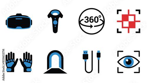 Immersive Technology Icons VR Headset Controllers Gloves Portal and Eye Tracking