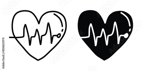 Heart ECG Doodle Illustration for Medical and Wellness Designs
