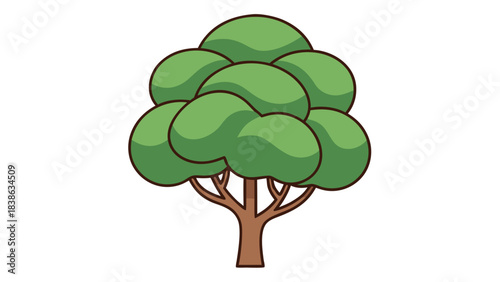 Stylized Pixel Art Green Leafy Tree With Brown Trunk And Branches Against A Black Background