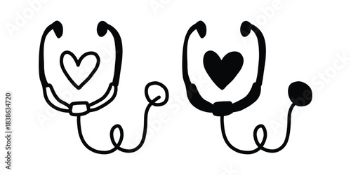 Stethoscope Heart Doodle Illustration for Medical and Nursing Designs