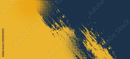 Abstract dark blue and yellow grunge texture background with halftone effect vector.