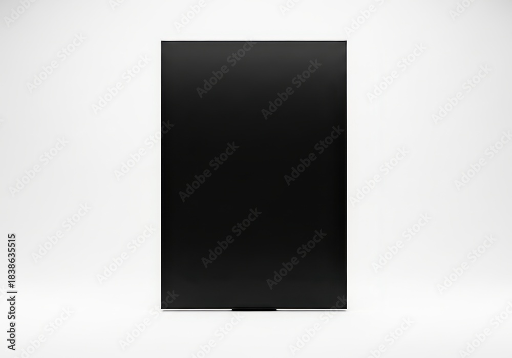 Fototapeta premium Solid black vertical rectangular object stands centered against a plain bright background