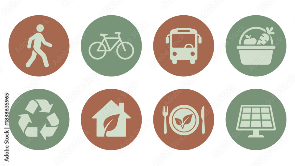 Fototapeta premium Sustainable Lifestyle Icons Eco Friendly Living Symbols Set