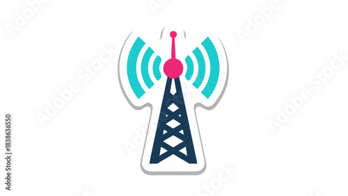 Telemast Icon with Signal Waves and Antenna Against Black Background Technology Communication Network Signal Transmission Broadcast Radio Tower Infrastructure