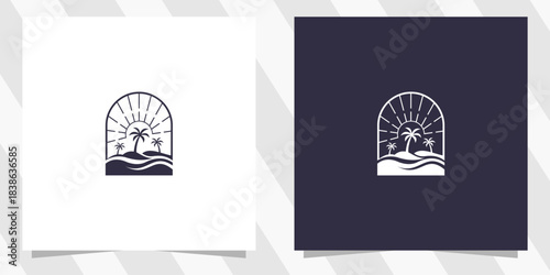 Sun beach waves logo design