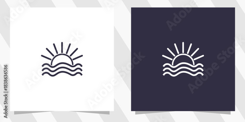Sun beach waves logo design