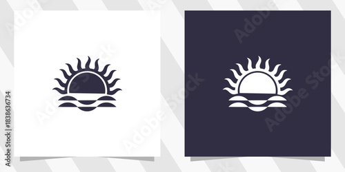 Sun beach waves logo design